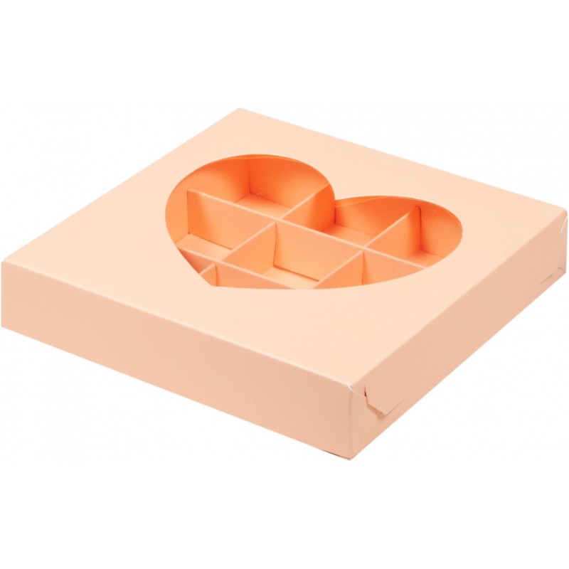 Коробка для конфет на  9шт  Сердце персиковая